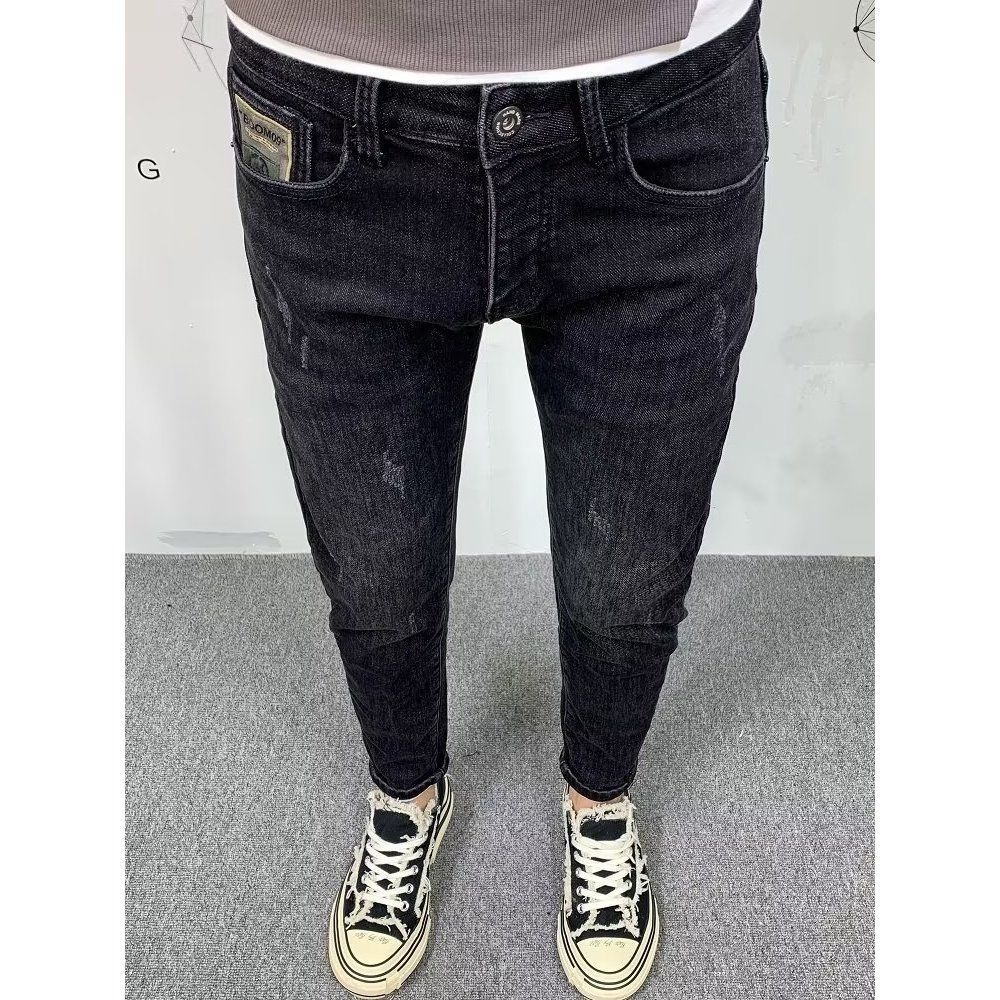 Streetwear Brand Jeans - Джинсы мужские облегающие, повседневные однотонные черные