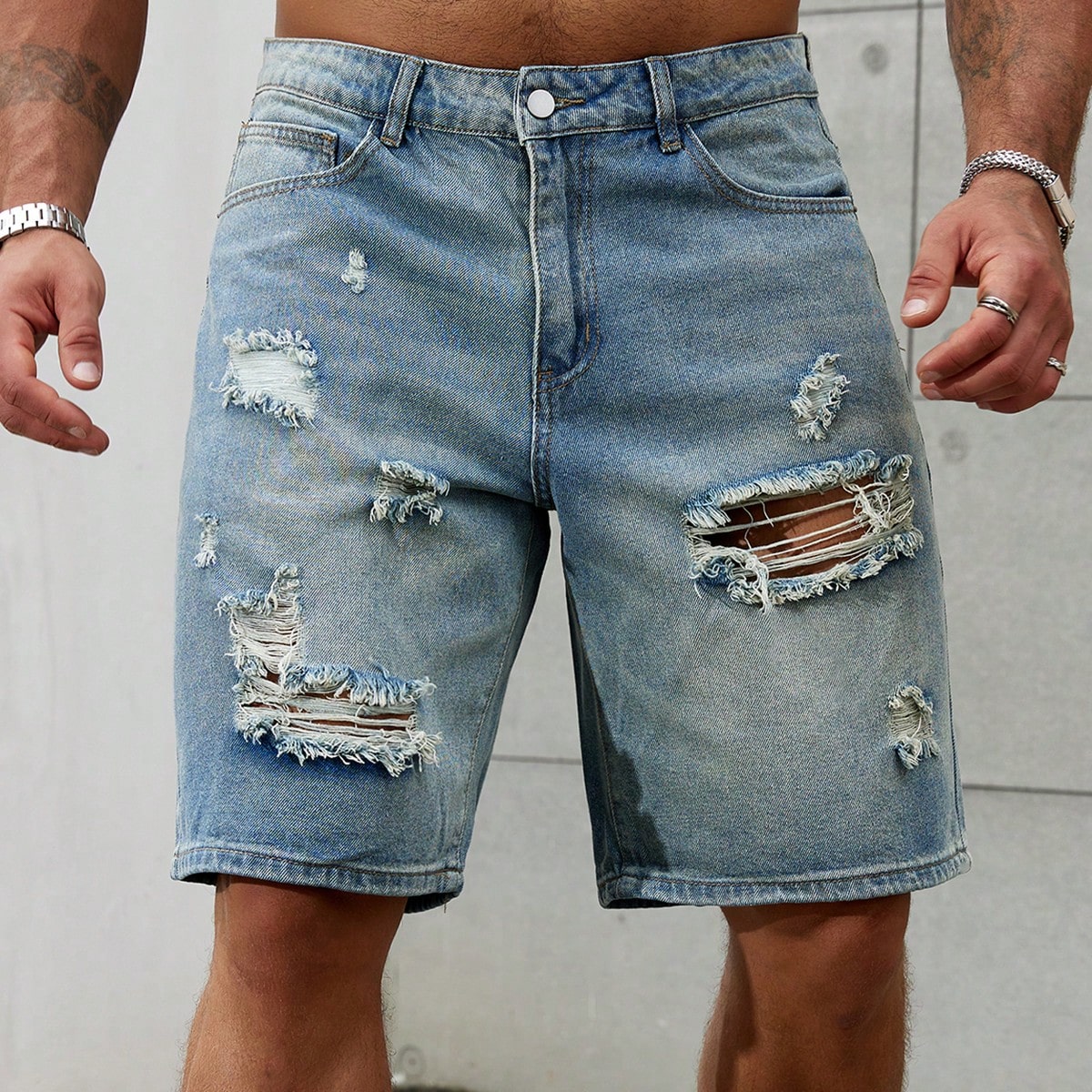 Streetwear Brands - Шорты мужские рваные из джинсовой ткани,