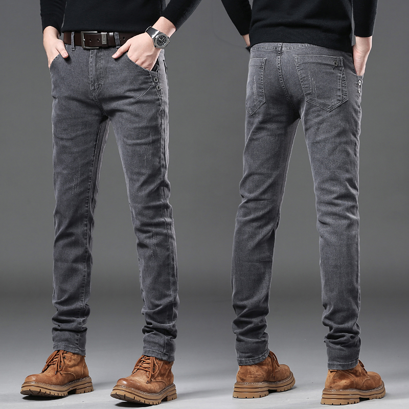 Streetwear Brand Jeans - Новые чистые серые корейские узкие джинсы,