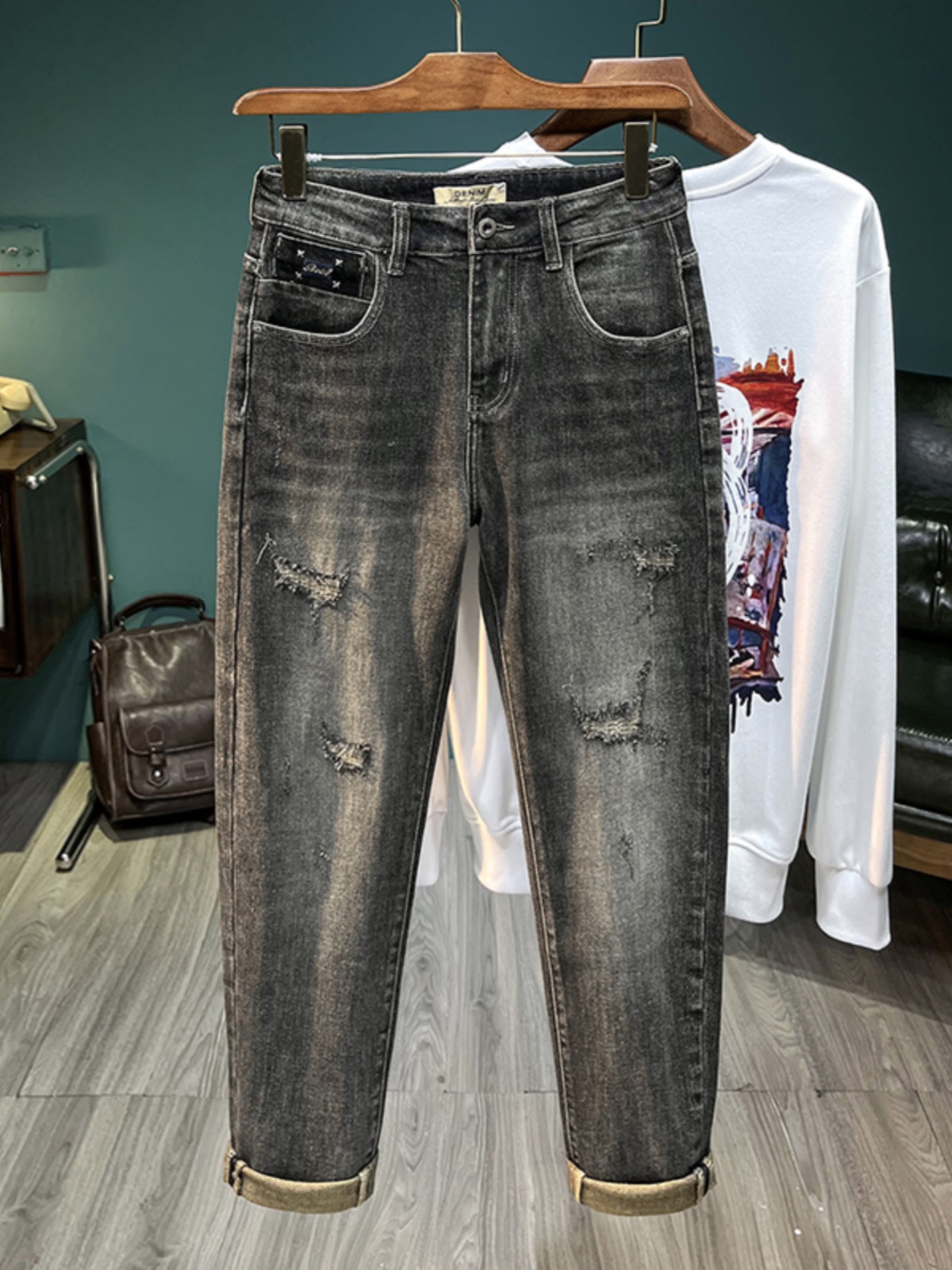 Streetwear Brand Jeans - Американские мужские рваные джинсы в стиле